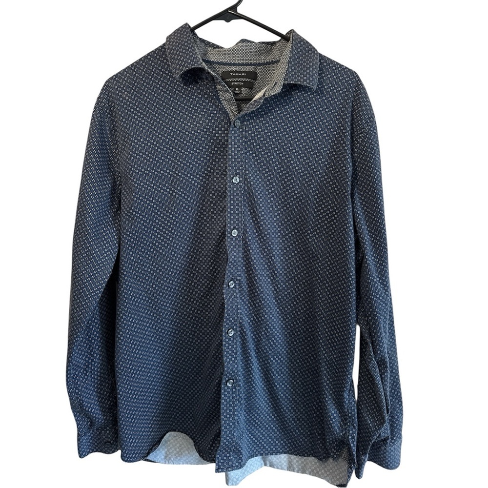 Tahari Mens Navy Stretch Button-Up Shirt Size XL Business, Casual Or Dressy​